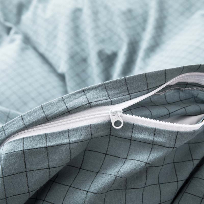 91家纺网 家纺一手货源 找家纺 柠萌家居 2022新款A类全棉色织水洗棉单被套 雾蓝小格