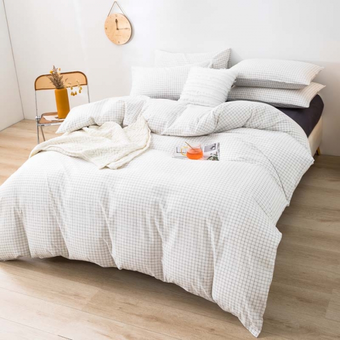 91家纺网 家纺一手货源 找家纺 柠萌家居 2022新款A类全棉色织水洗棉单被套 小白格