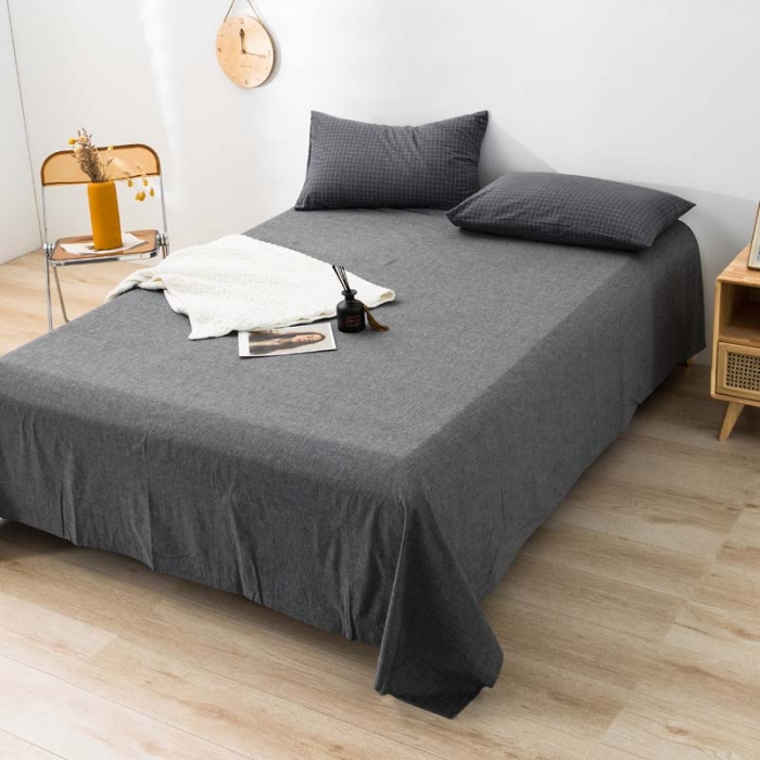 91家纺网 家纺一手货源 找家纺 柠萌家居 2022新款A类全棉色织水洗棉单被套 小灰格