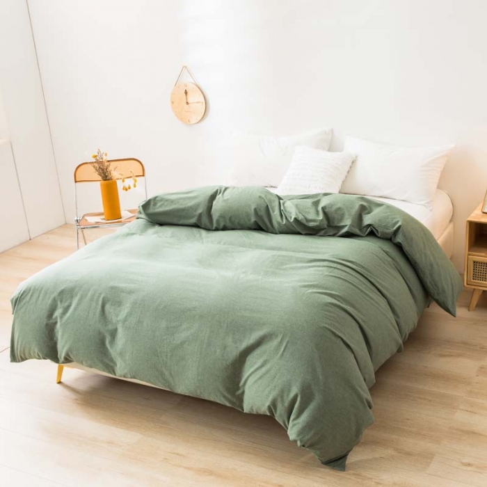 91家纺网 家纺一手货源 找家纺 柠萌家居 2022新款A类全棉色织水洗棉单被套 一抹绿