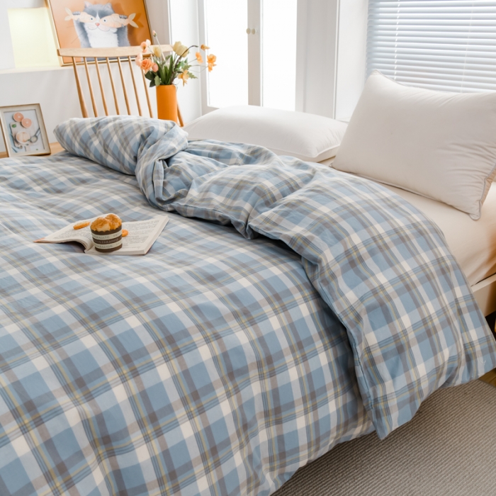 91家纺网 家纺一手货源 找家纺 柠萌家居 2022新款A类全棉色织水洗棉单被套 遇见兰格