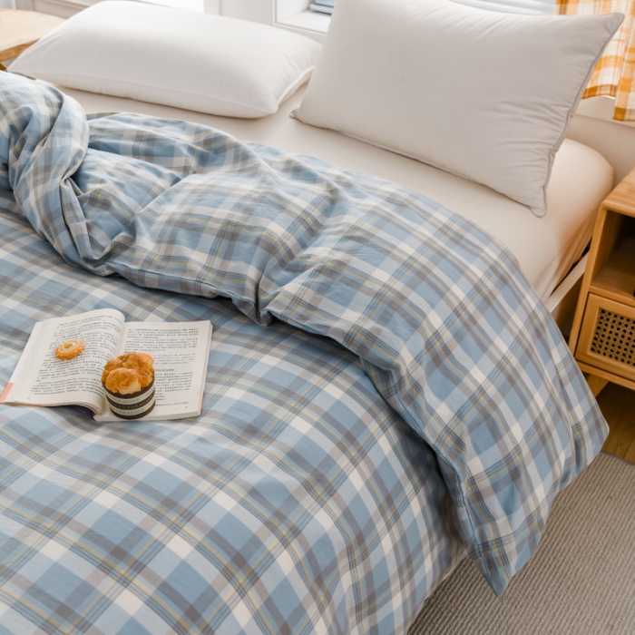 91家纺网 家纺一手货源 找家纺 柠萌家居 2022新款A类全棉色织水洗棉单被套 遇见兰格