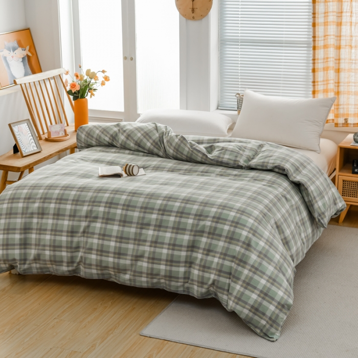 91家纺网 家纺一手货源 找家纺 柠萌家居 2022新款A类全棉色织水洗棉单被套 遇见绿格