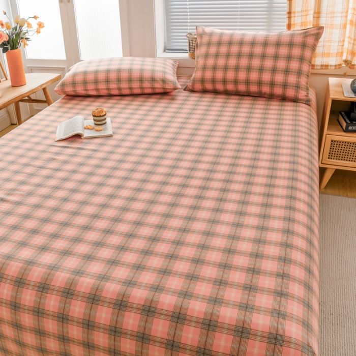 91家纺网 家纺一手货源 找家纺 柠萌家居 2022新款A类全棉色织水洗棉单床单 芳华粉