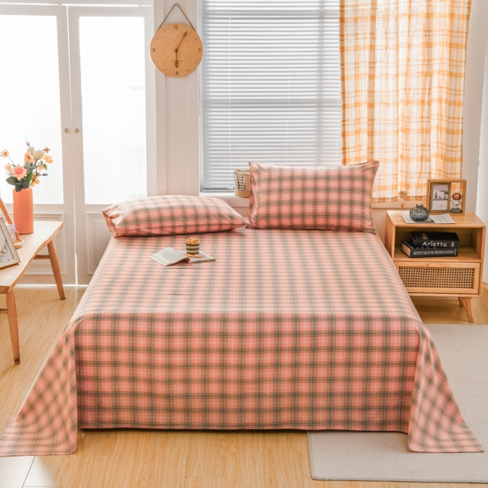 91家纺网 家纺一手货源 找家纺 柠萌家居 2022新款A类全棉色织水洗棉单床单 芳华粉