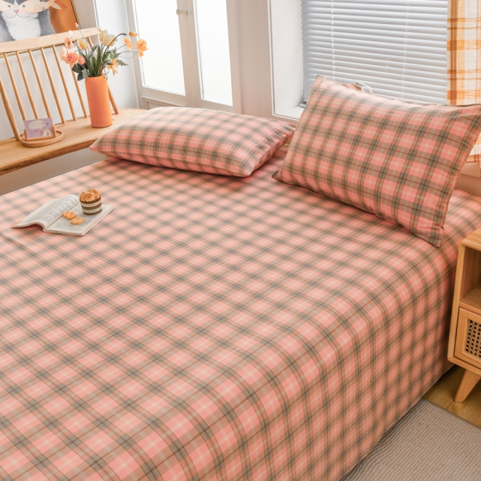 91家纺网 家纺一手货源 找家纺 柠萌家居 2022新款A类全棉色织水洗棉单床单 芳华粉