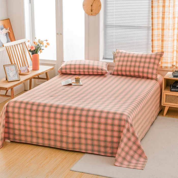 91家纺网 家纺一手货源 找家纺 柠萌家居 2022新款A类全棉色织水洗棉单床单 芳华粉