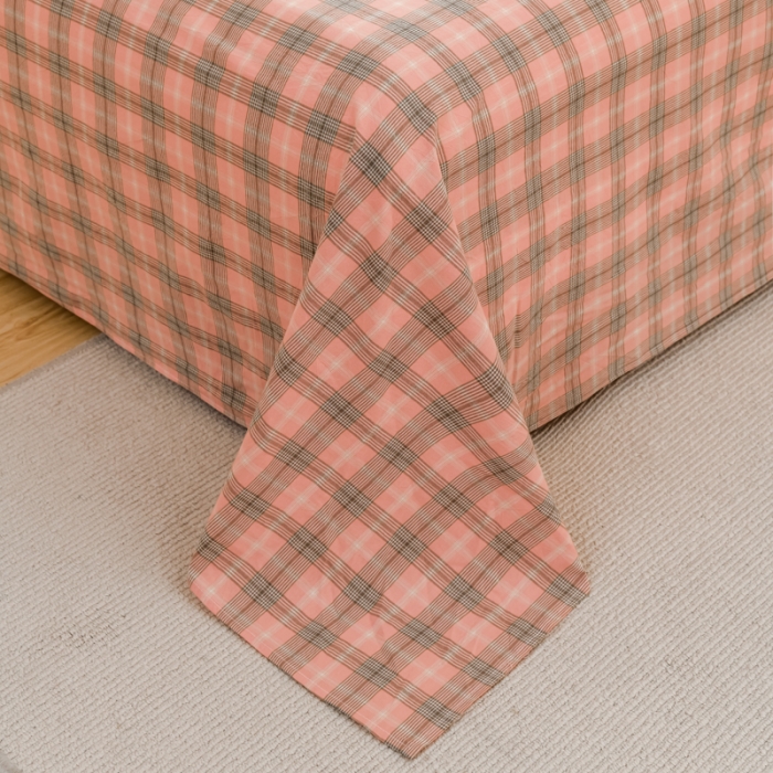 91家纺网 家纺一手货源 找家纺 柠萌家居 2022新款A类全棉色织水洗棉单床单 芳华粉