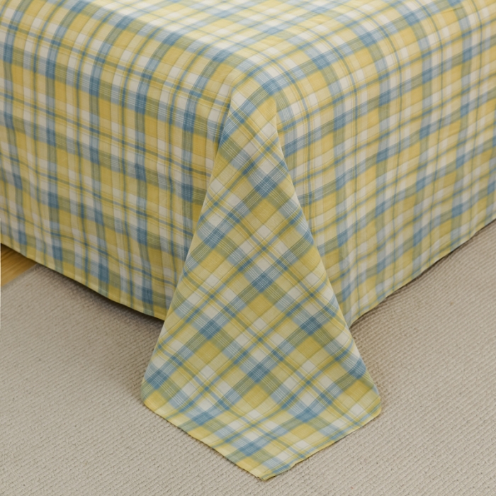 91家纺网 家纺一手货源 找家纺 柠萌家居 2022新款A类全棉色织水洗棉单床单 简爱黄格