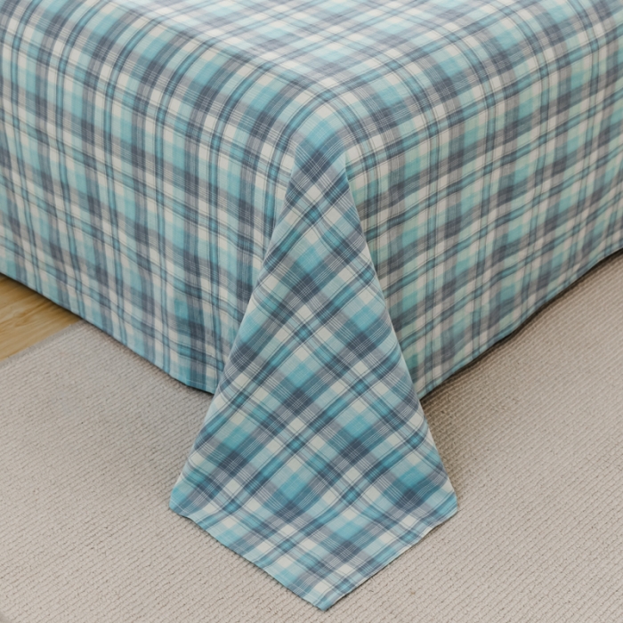 91家纺网 家纺一手货源 找家纺 柠萌家居 2022新款A类全棉色织水洗棉单床单 简爱绿格