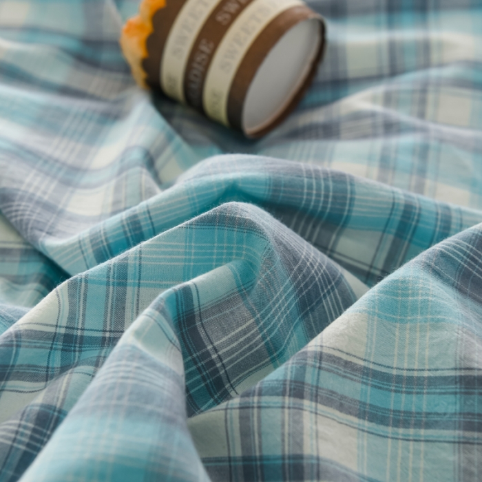 91家纺网 家纺一手货源 找家纺 柠萌家居 2022新款A类全棉色织水洗棉单床单 简爱绿格