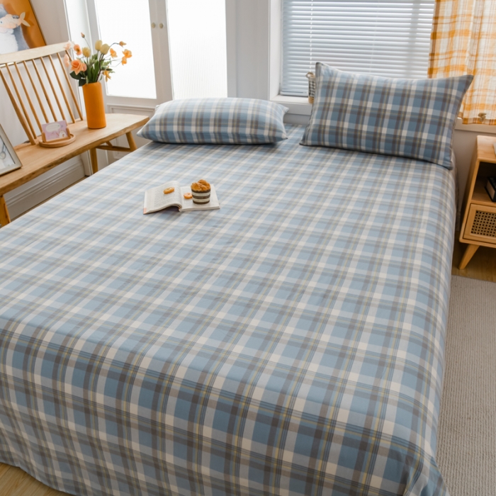 91家纺网 家纺一手货源 找家纺 柠萌家居 2022新款A类全棉色织水洗棉单床单 遇见兰格