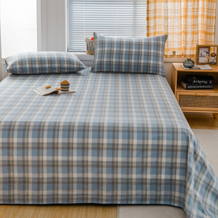 91家纺网 家纺一手货源 找家纺 柠萌家居 2022新款A类全棉色织水洗棉单床单 遇见兰格