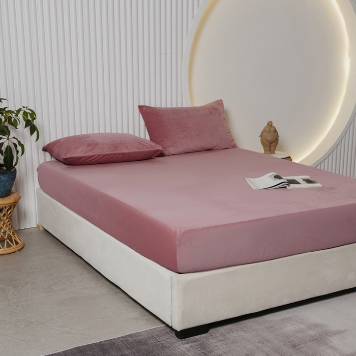 91家纺网 家纺一手货源 找家纺 小米笠 2021新款A类婴儿绒床笠 粉豆沙