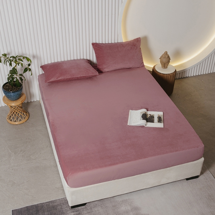 91家纺网 家纺一手货源 找家纺 小米笠 2021新款A类婴儿绒床笠 粉豆沙