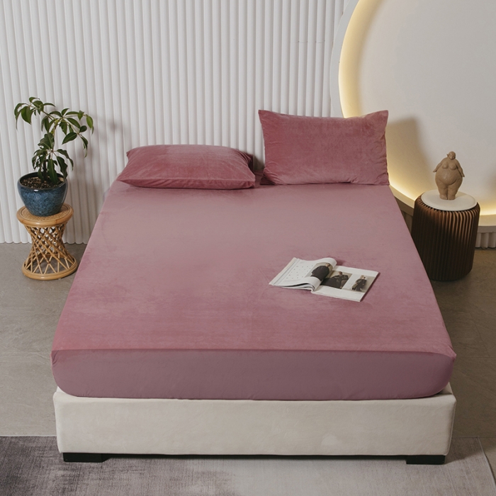 91家纺网 家纺一手货源 找家纺 小米笠 2021新款A类婴儿绒床笠 粉豆沙