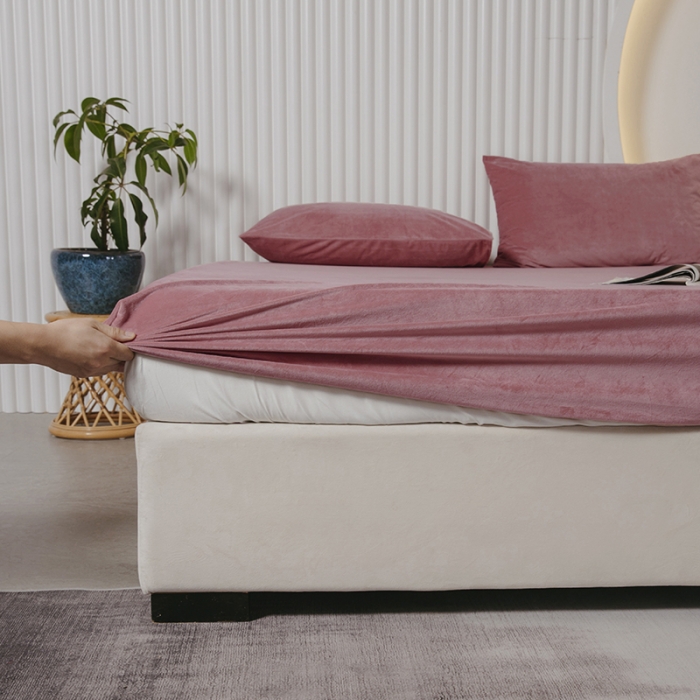 91家纺网 家纺一手货源 找家纺 小米笠 2021新款A类婴儿绒床笠 粉豆沙