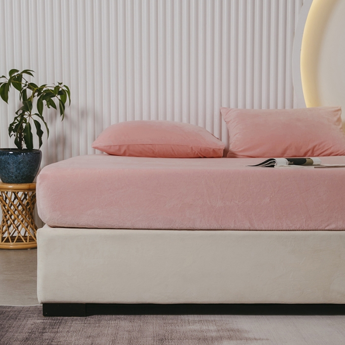 91家纺网 家纺一手货源 找家纺 小米笠 2021新款A类婴儿绒床笠 轻雾粉