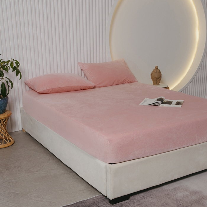 91家纺网 家纺一手货源 找家纺 小米笠 2021新款A类婴儿绒床笠 轻雾粉