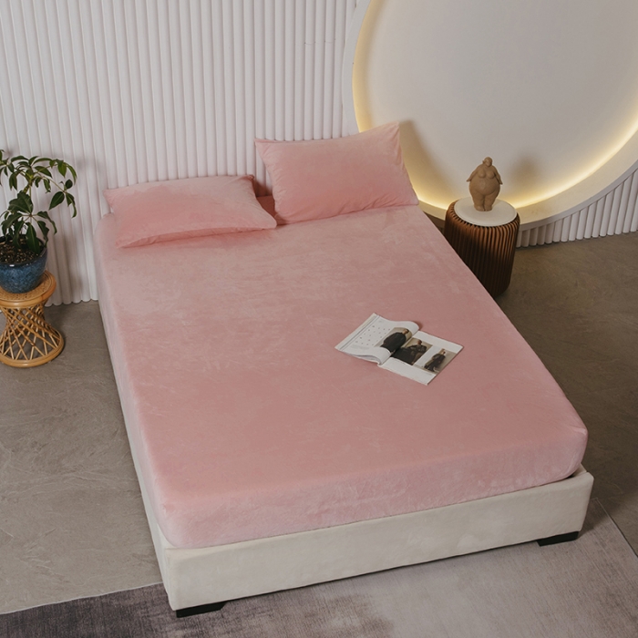 91家纺网 家纺一手货源 找家纺 小米笠 2021新款A类婴儿绒床笠 轻雾粉