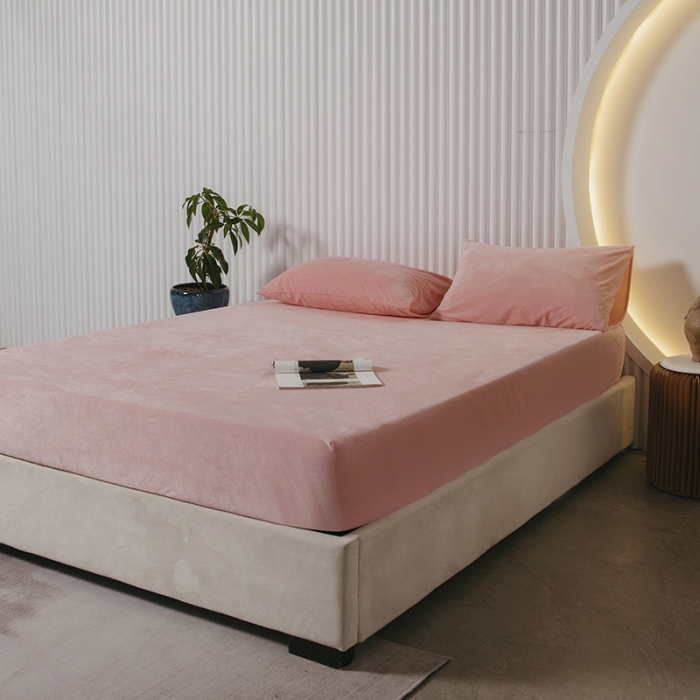 91家纺网 家纺一手货源 找家纺 小米笠 2021新款A类婴儿绒床笠 轻雾粉