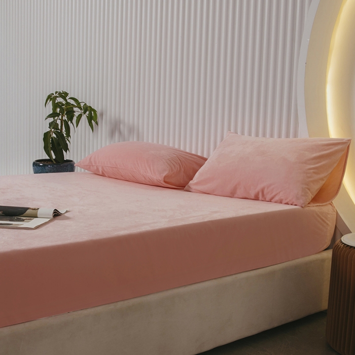 91家纺网 家纺一手货源 找家纺 小米笠 2021新款A类婴儿绒床笠 轻雾粉