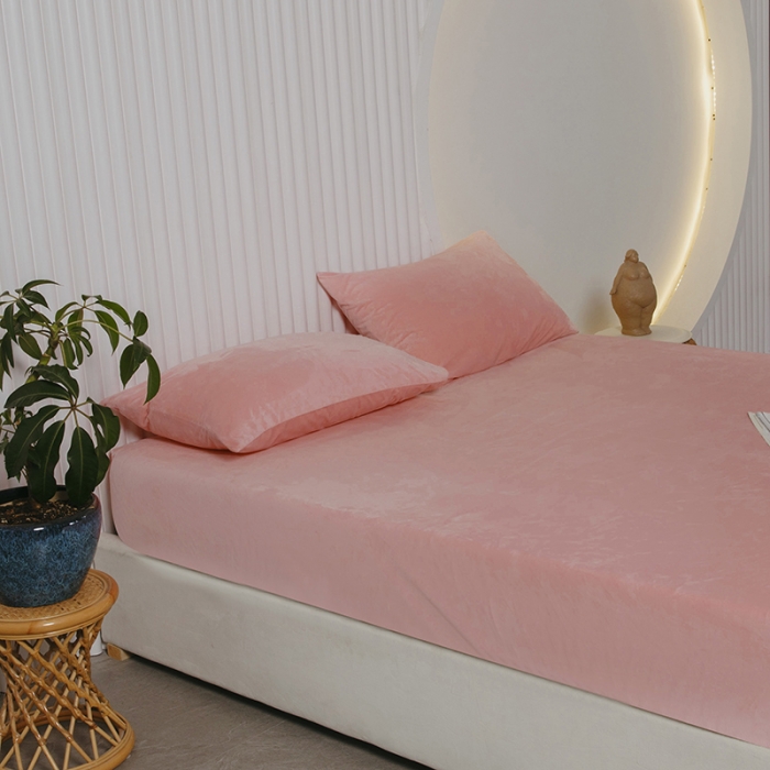 91家纺网 家纺一手货源 找家纺 小米笠 2021新款A类婴儿绒床笠 轻雾粉