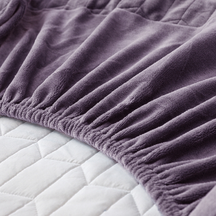 91家纺网 家纺一手货源 找家纺 小米笠 2022新款牛奶绒加绒床笠 酱紫