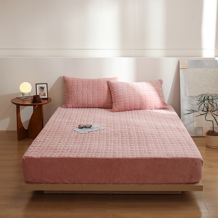 91家纺网 家纺一手货源 找家纺 小米笠 2022新款牛奶绒加绒床笠 藕玉