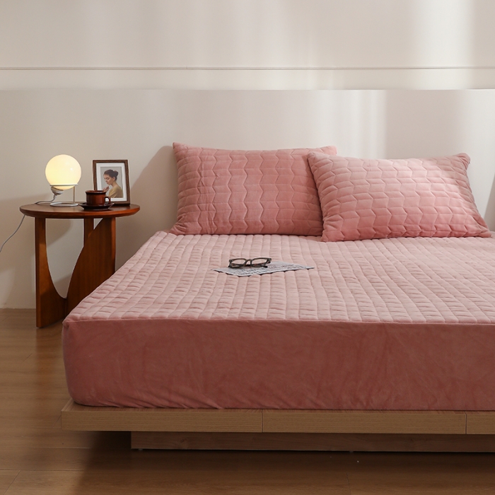 91家纺网 家纺一手货源 找家纺 小米笠 2022新款牛奶绒加绒床笠 藕玉