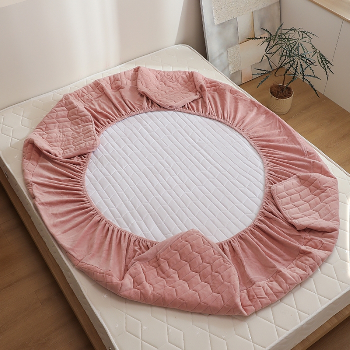 91家纺网 家纺一手货源 找家纺 小米笠 2022新款牛奶绒加绒床笠 藕玉