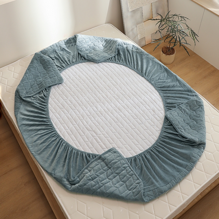 91家纺网 家纺一手货源 找家纺 小米笠 2022新款牛奶绒加绒床笠 清新绿