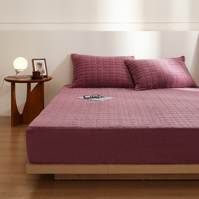 91家纺网 家纺一手货源 找家纺 小米笠 2022新款牛奶绒加绒床笠 深豆沙