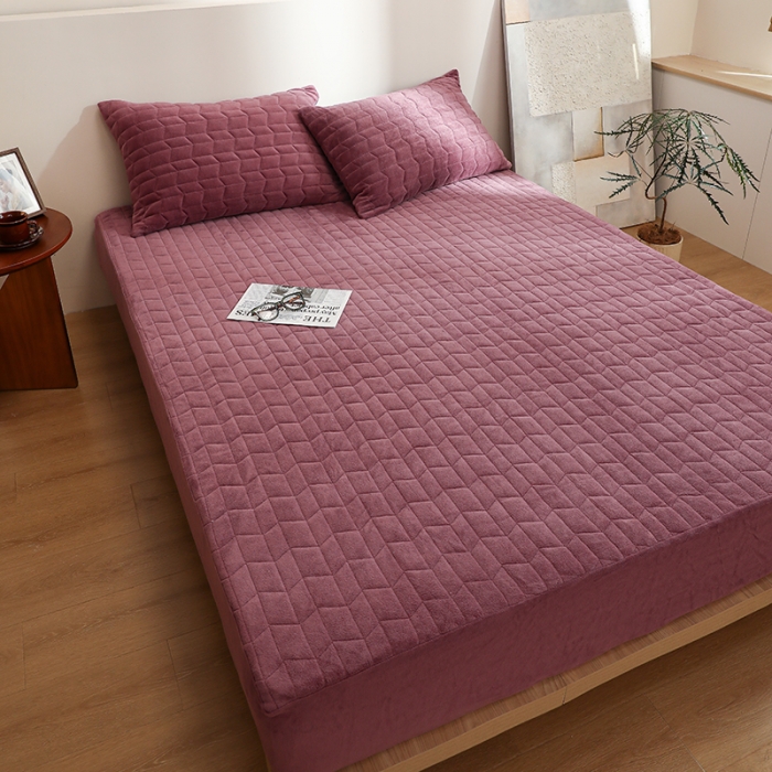 91家纺网 家纺一手货源 找家纺 小米笠 2022新款牛奶绒加绒床笠 深豆沙