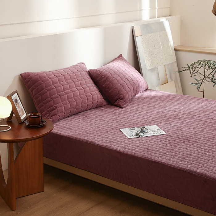 91家纺网 家纺一手货源 找家纺 小米笠 2022新款牛奶绒加绒床笠 深豆沙