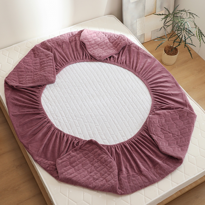 91家纺网 家纺一手货源 找家纺 小米笠 2022新款牛奶绒加绒床笠 深豆沙