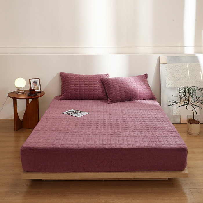 91家纺网 家纺一手货源 找家纺 小米笠 2022新款牛奶绒加绒床笠 深豆沙