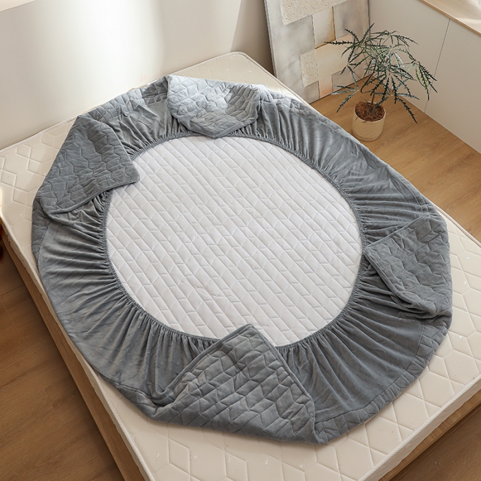 91家纺网 家纺一手货源 找家纺 小米笠 2022新款牛奶绒加绒床笠 炭木灰