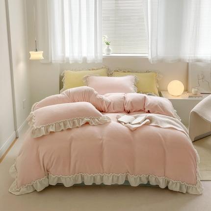 91家纺网 家纺一手货源 找家纺 （总）六巷胡同 2022新款法式浪漫系纯色牛奶绒四件套