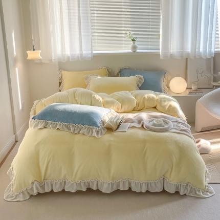 91家纺网 家纺一手货源 找家纺 （总）六巷胡同 2022新款法式浪漫系纯色牛奶绒四件套