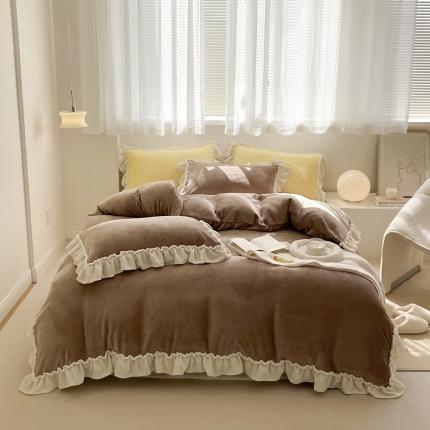 91家纺网 家纺一手货源 找家纺 （总）六巷胡同 2022新款法式浪漫系纯色牛奶绒四件套