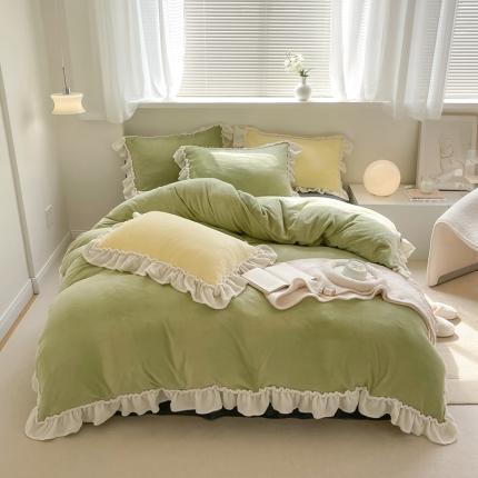 91家纺网 家纺一手货源 找家纺 （总）六巷胡同 2022新款法式浪漫系纯色牛奶绒四件套