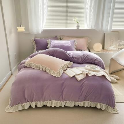 91家纺网 家纺一手货源 找家纺 （总）六巷胡同 2022新款法式浪漫系纯色牛奶绒四件套