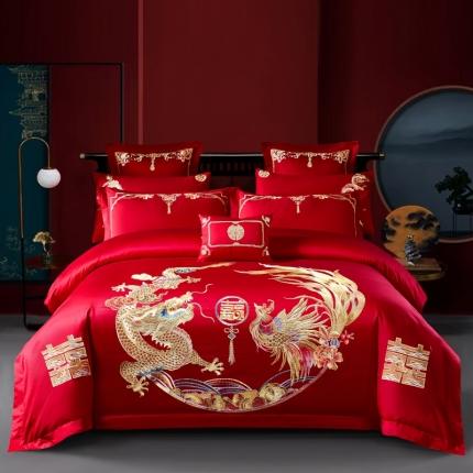 91家纺网 家纺一手货源 找家纺 博之洋婚庆 新款全棉绣花婚庆四件套 龙凤添喜