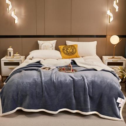 91家纺网 家纺一手货源 找家纺 席之家 2023新款牛奶绒+羊羔绒纯色双面绒盖毯毛毯 兰灰