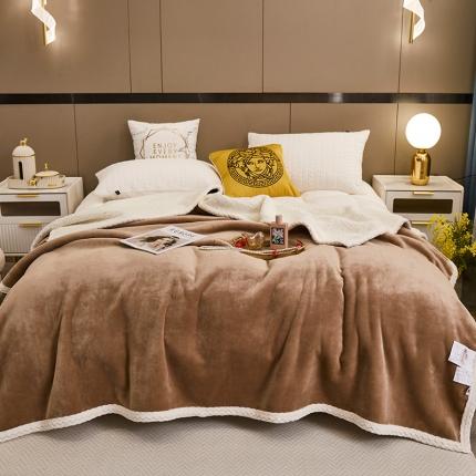 91家纺网 家纺一手货源 找家纺 席之家 2023新款牛奶绒+羊羔绒纯色双面绒盖毯毛毯 泰迪咖