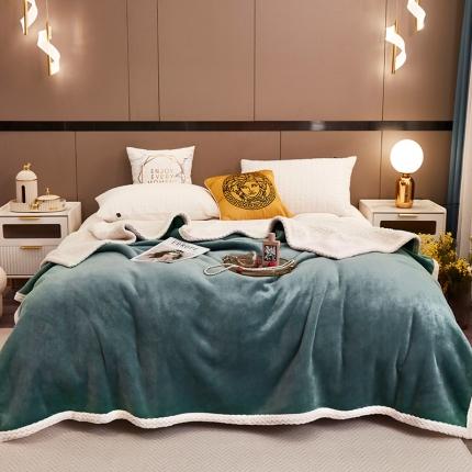 91家纺网 家纺一手货源 找家纺 席之家 2023新款牛奶绒+羊羔绒纯色双面绒盖毯毛毯 钻石绿