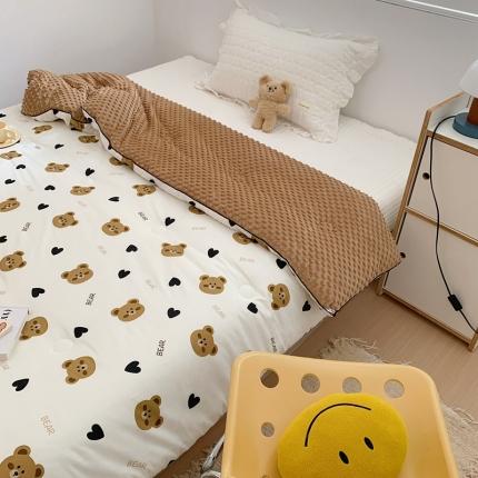 星期八 2022新款复古碎花豆豆被冬被春秋被 爱心圆圆熊