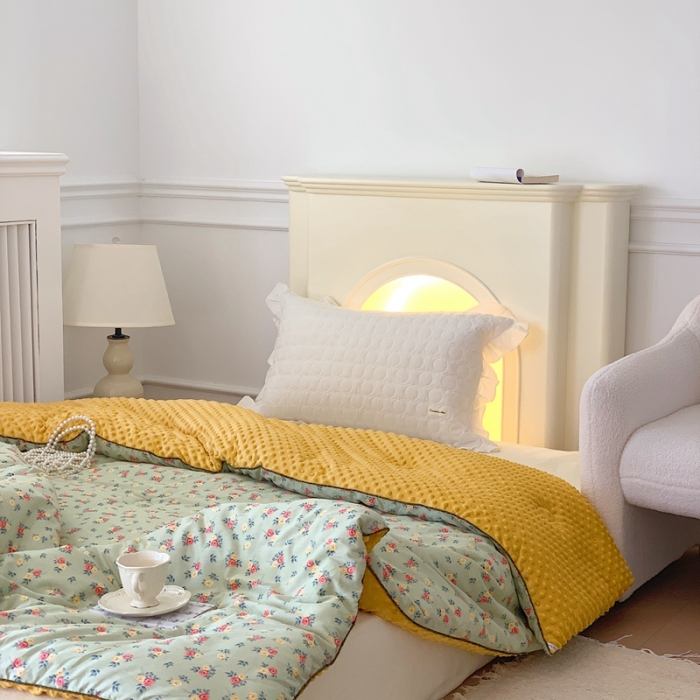 91家纺网 家纺一手货源 找家纺 星期八 2022新款复古碎花豆豆被冬被春秋被 知雅绿