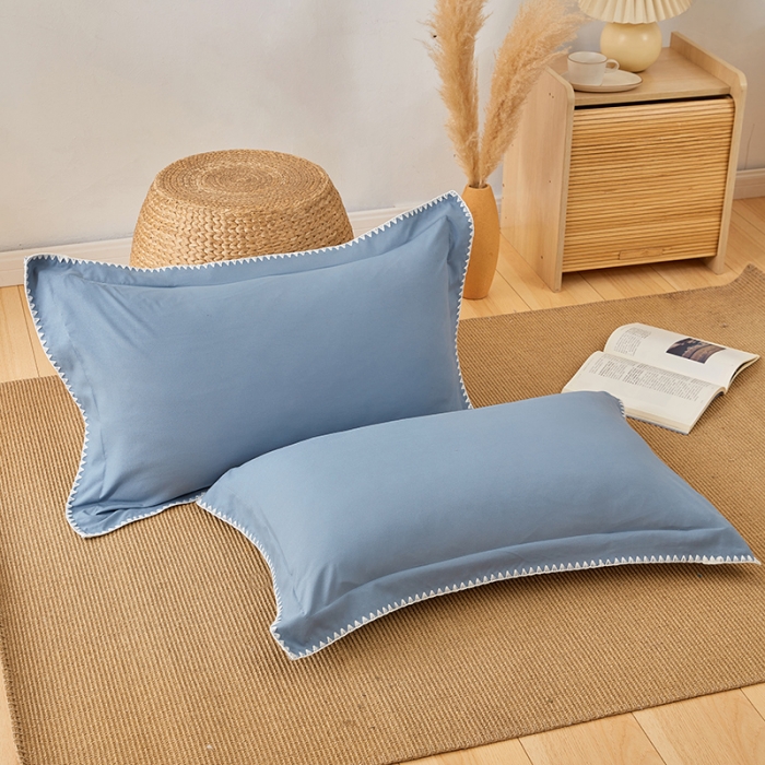 91家纺网 家纺一手货源 找家纺 丰淘2022新款贝壳边纯色枕套 贝壳边-天空蓝